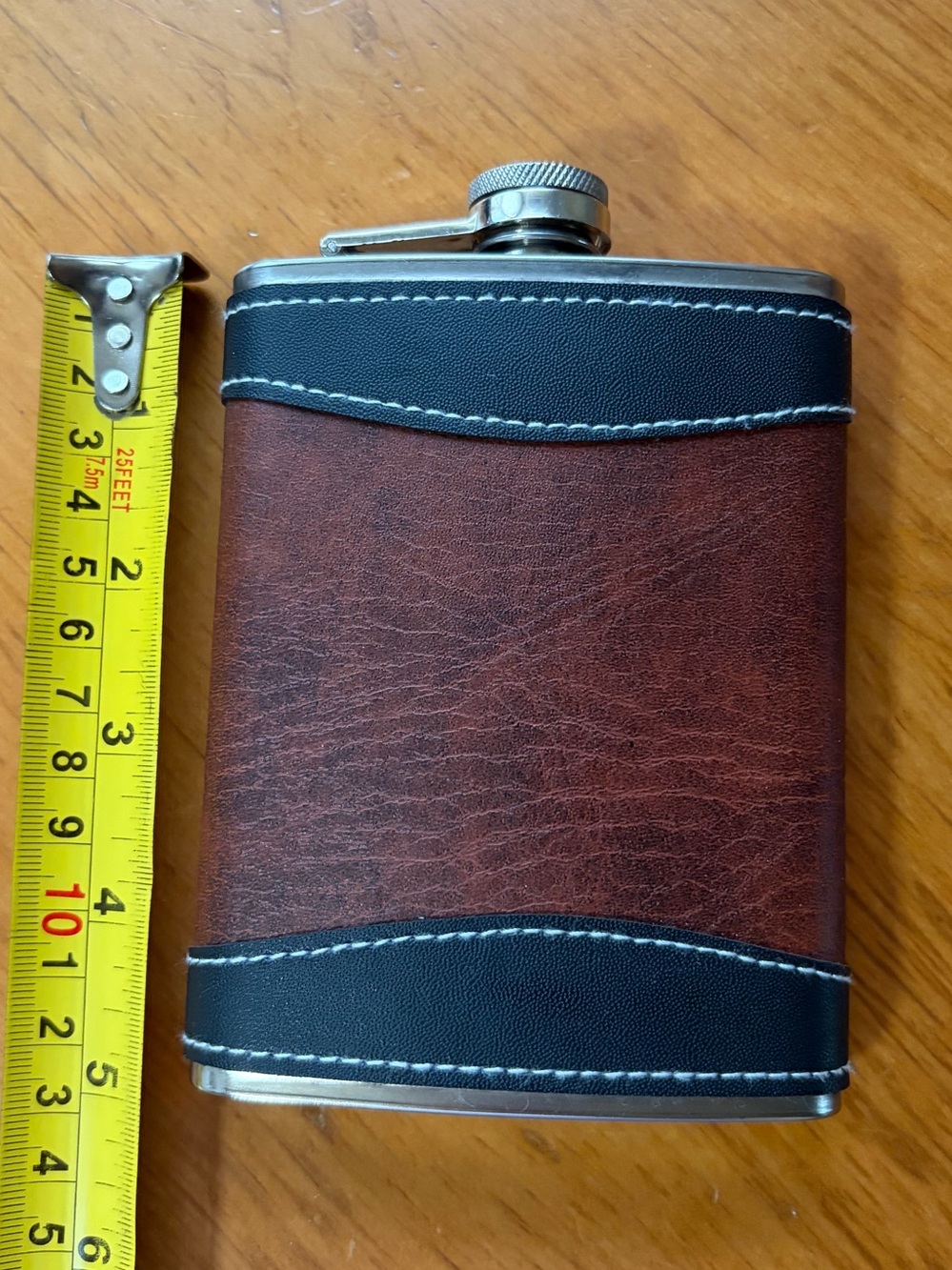 Leather Wrapped Hip Flask - Brown and Black